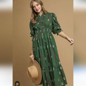 Umgee Green Floral Maxi Dress
